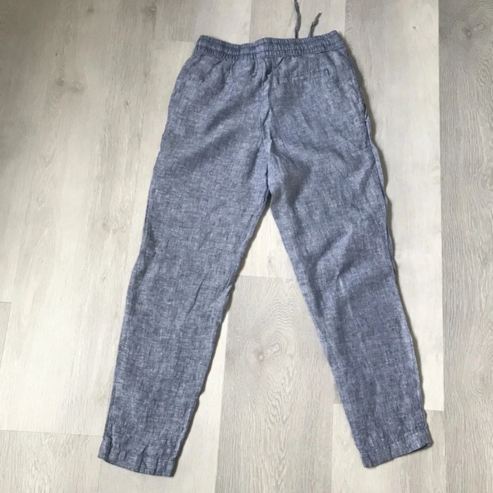 H&M LINEN BLUE TROUSER PANTS WOMENS 4